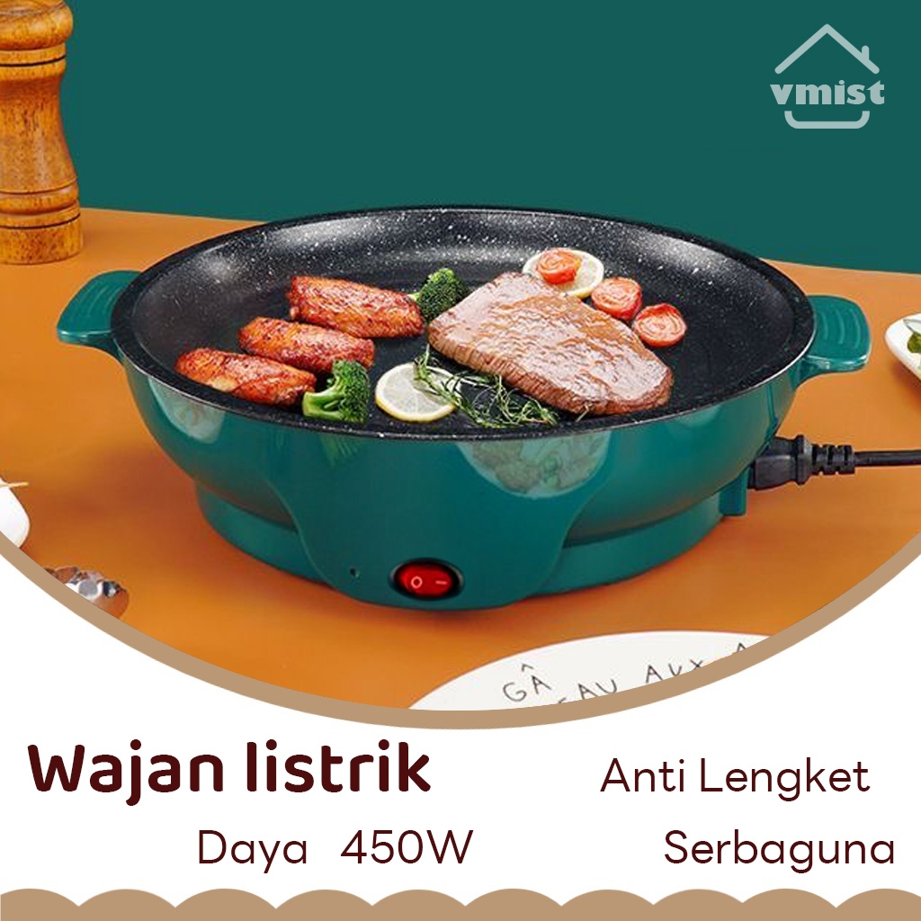 Wajan Listrik Multifungsi 450W Panci Elektrik Grill Pan BBQ Anti Lengket Panggang Steak Ayam Telur N