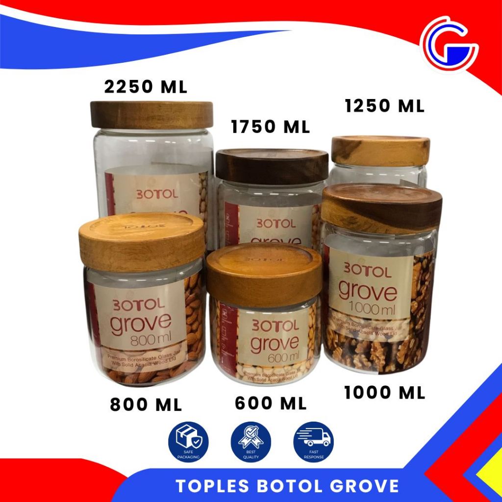 Toples Kaca Tutup Putar Kayu - Toples Kue Kering Lebaran - Toples Aesthetic Dapur Botol