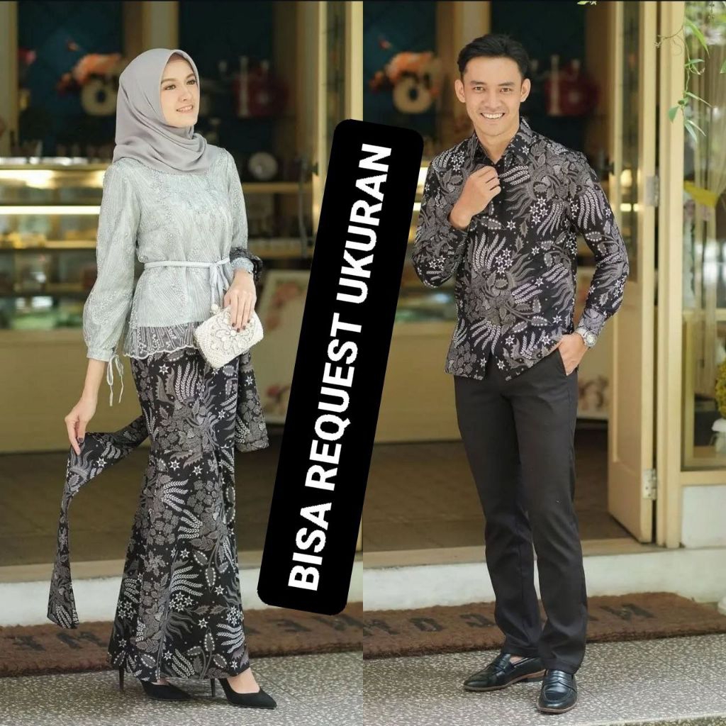 SET KEBAYA ALISA DUYUNG SILVER ORI COUPLE KEMEJA PREMIUM / CUSTOM ANAK & JUMBO / BAJU SETELAN SERAGA