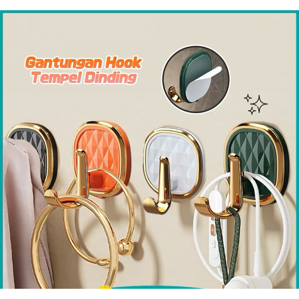 Gantungan Elegan List Gold Besar Tempel Hook Dinding Estetik Kail Hook Tempel Serbaguna