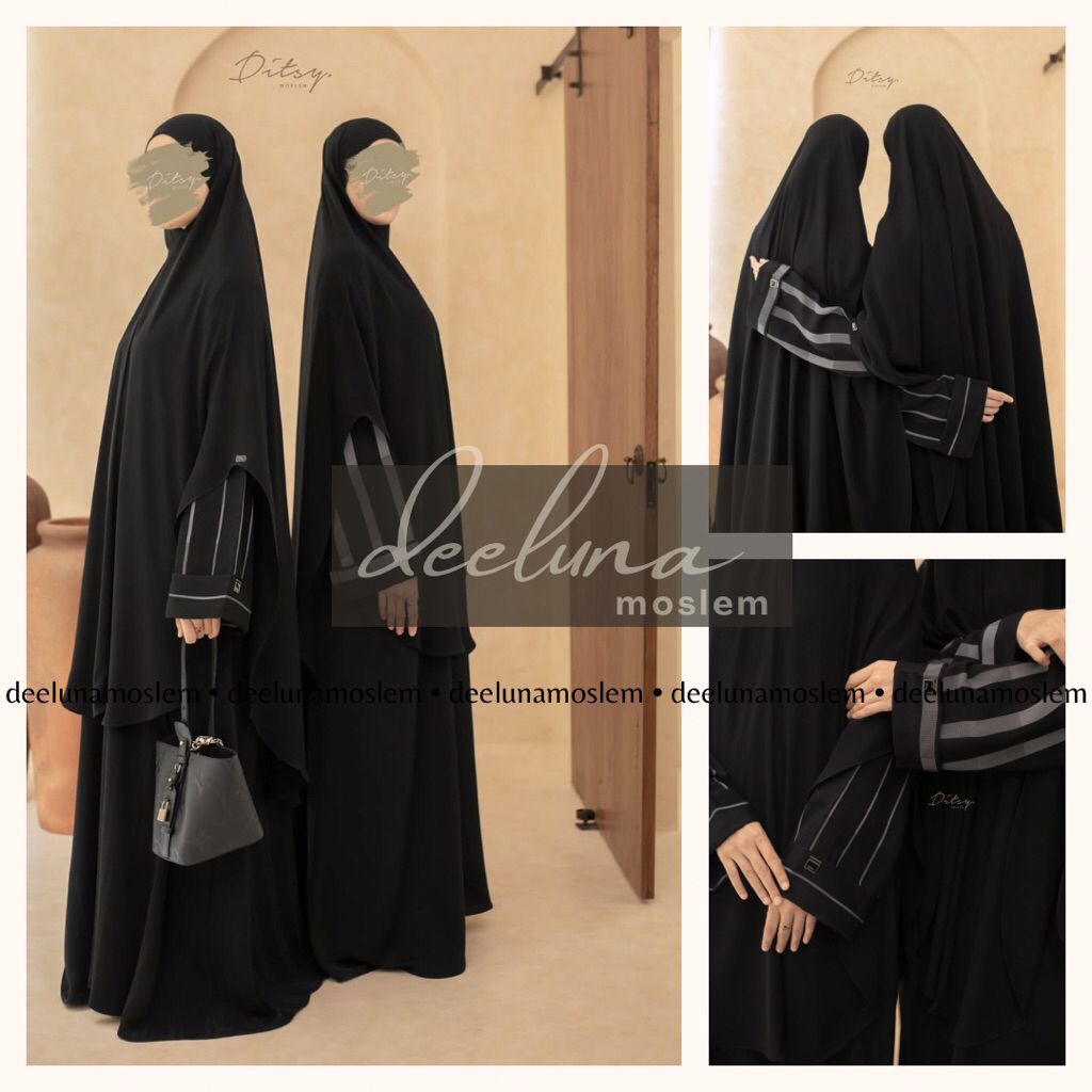 Ditsy Moslem - Raaida Raaha Rabeea - Lecilly dan Shaneeya - Linnaea dan Shaneeya (Black)
