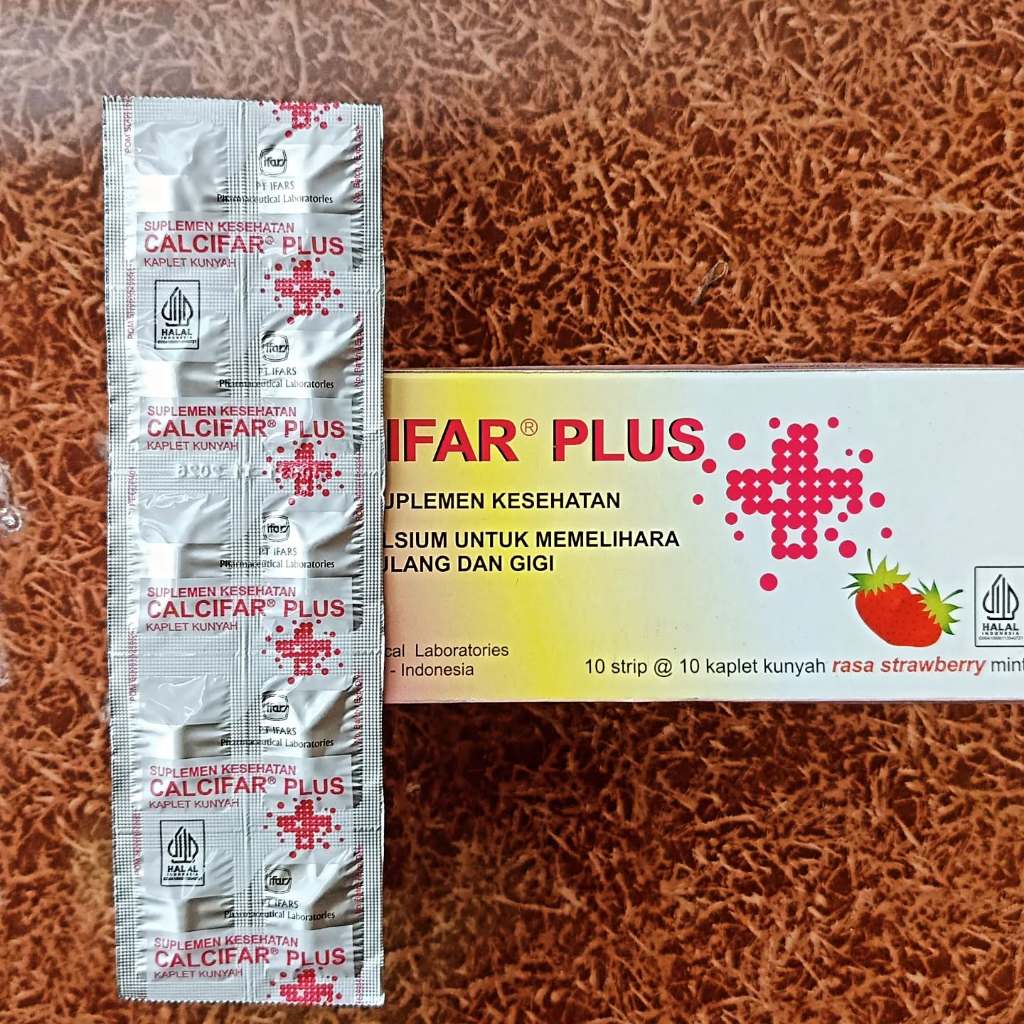 Calcifar Plus Suplemen Kalsium Untuk Tulang dan Gigi dan ibu Hamil Rasa Strobery
