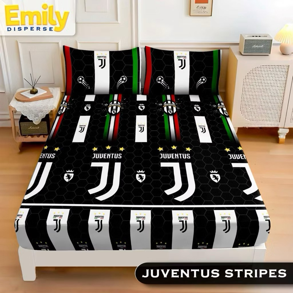 flashsale sprei motif bola juventus ready ukuran 90x200 sampai 200x200 tinggi 20cm