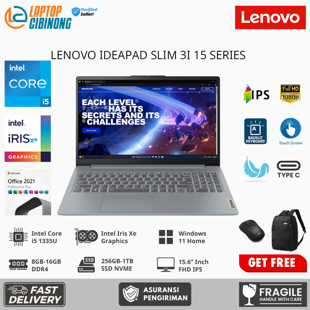 Laptop Touchscreen Lenovo Ideapad Slim 3i 15 Intel Core i5 1335U 16GB 1TB SSD FHD IPS Windows 11