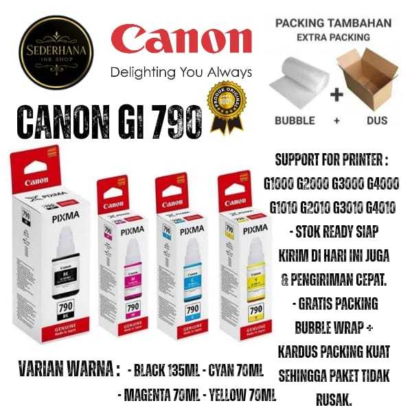 Tinta Canon Original Gi-790 1Set For Printer G1010 G2010 G3010.