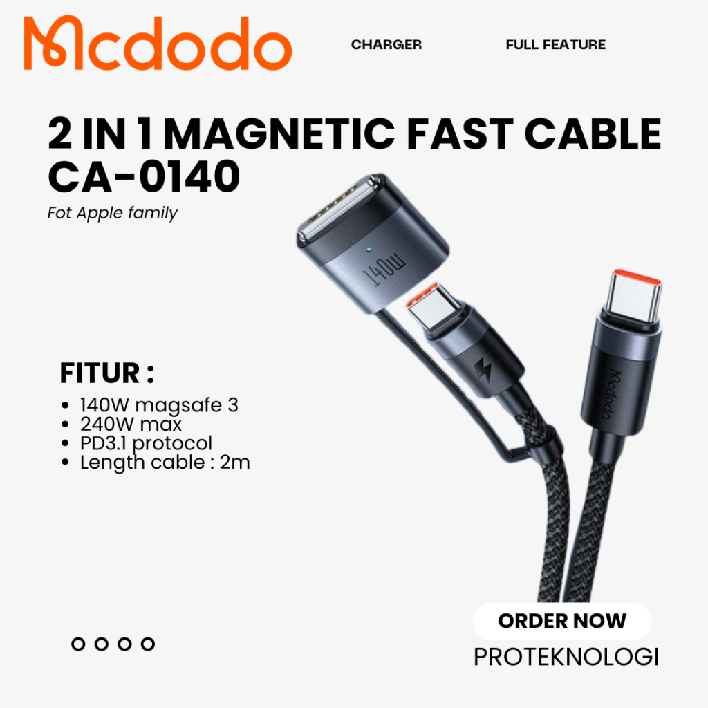 MCDODO CA-0140 240W/140W Type C to Type C & Magsafe 3 Cable 2 in 1 Fast Charging 2m
