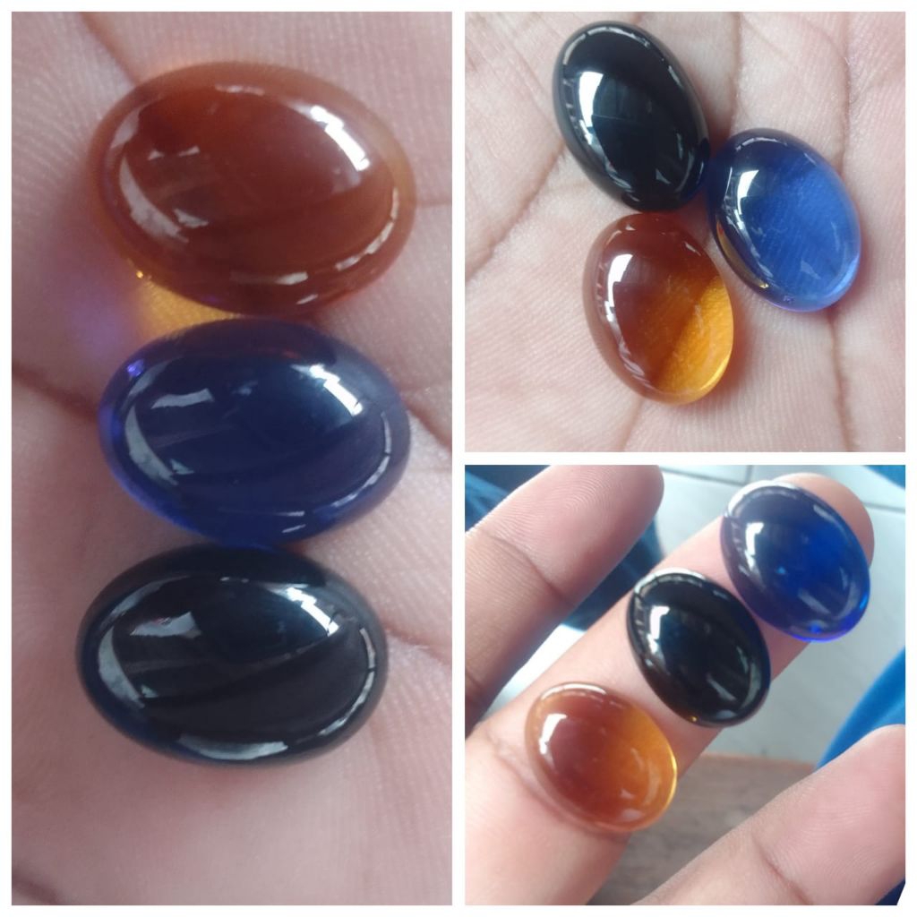 3 BUTIR BATU AKIK " KECUBUONG KUNING - BLUE SAFIR - YAMAN WULUNG " 18X13mm OBSIDION STONE
