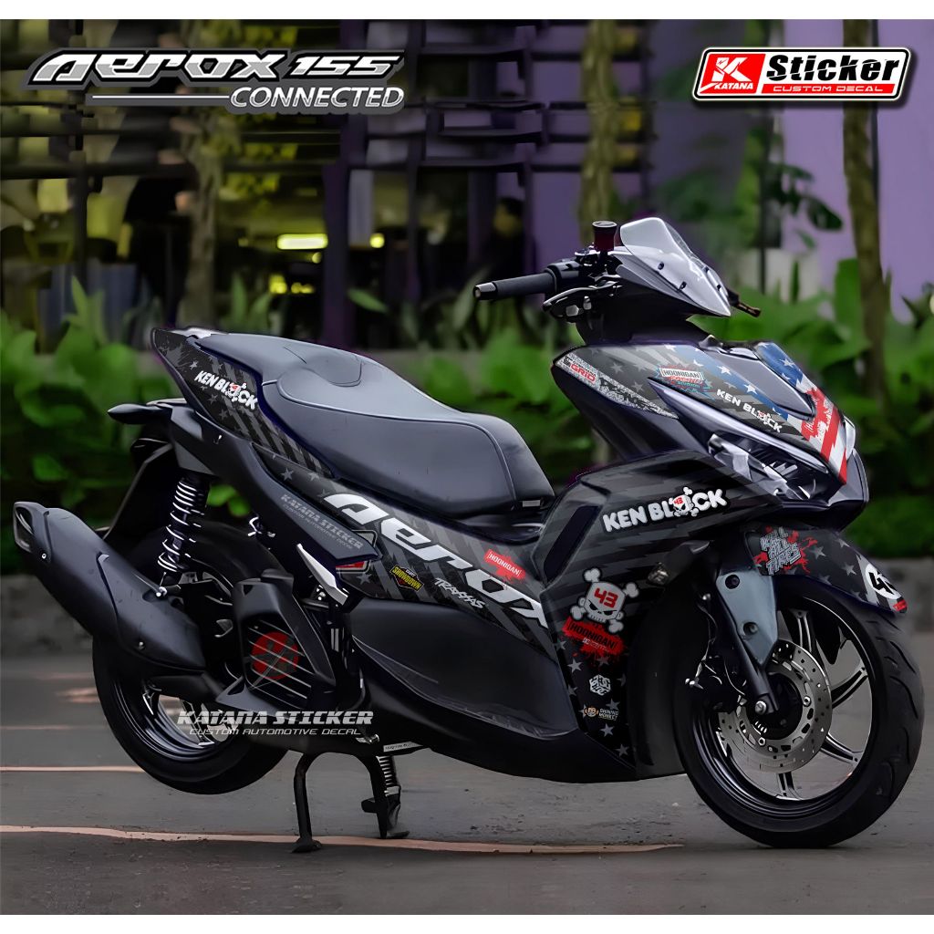 YAMAHA Decal Stiker Fullbody Aerox Connected 2021-2024 Motif List Racing Kenblock Honigan  Black