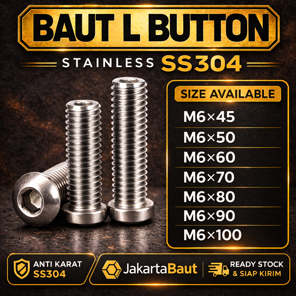 Button L M6X45 / Baut L Button 6X45 / M6 X 45 / 6 X 45 - Socket Button Screw Stainless SS304