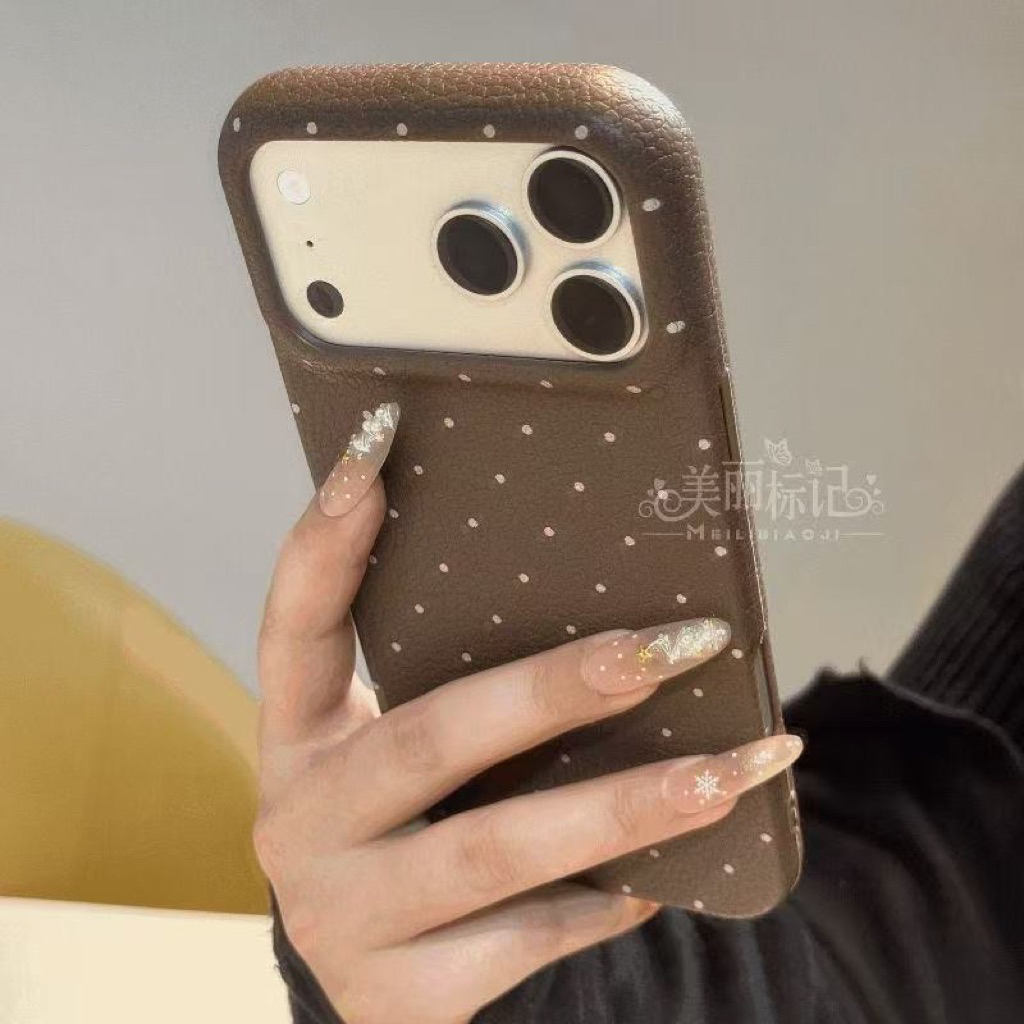 iPhone 17 Case Polkadot Korean Aesthetic Brown White Cute Soft Case iPhone 17 Only