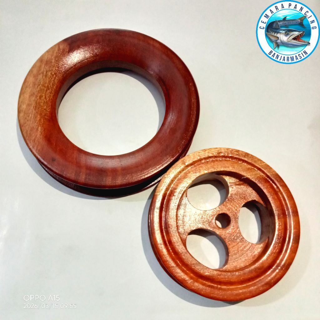 Gulungan Senar Pancing Kayu Jati Ukuran Besar , Tahan Lama & Finishing Pernis