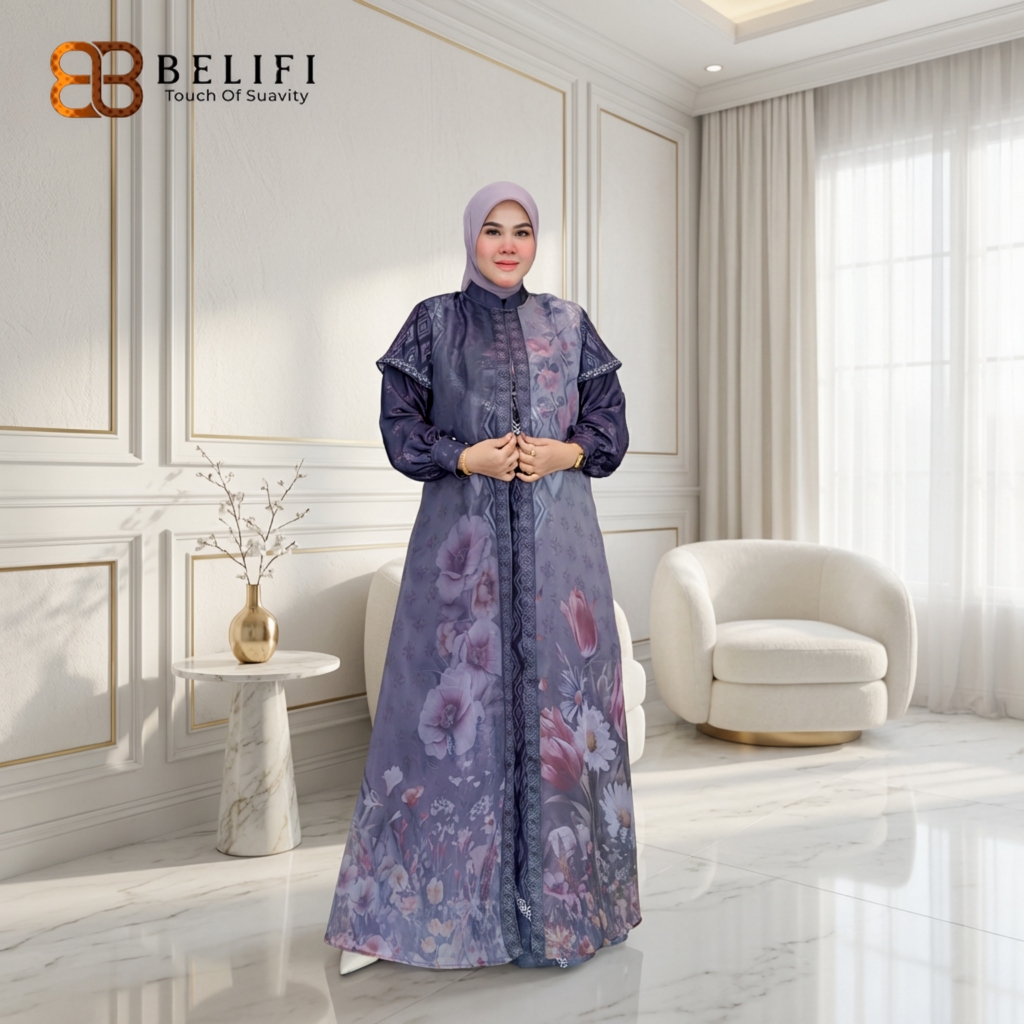 BELIFI | Jihan Sheer Silhouette - Gamis Premium Desain Jubah Organza Mewah