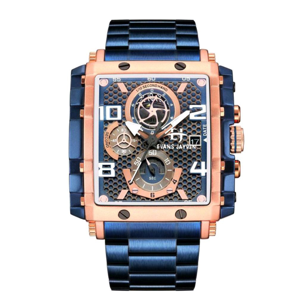 Jam Tangan Pria Evans Jayden 9557 Analog Cronograph Stainless Steel Original Garansi 1 Tahun