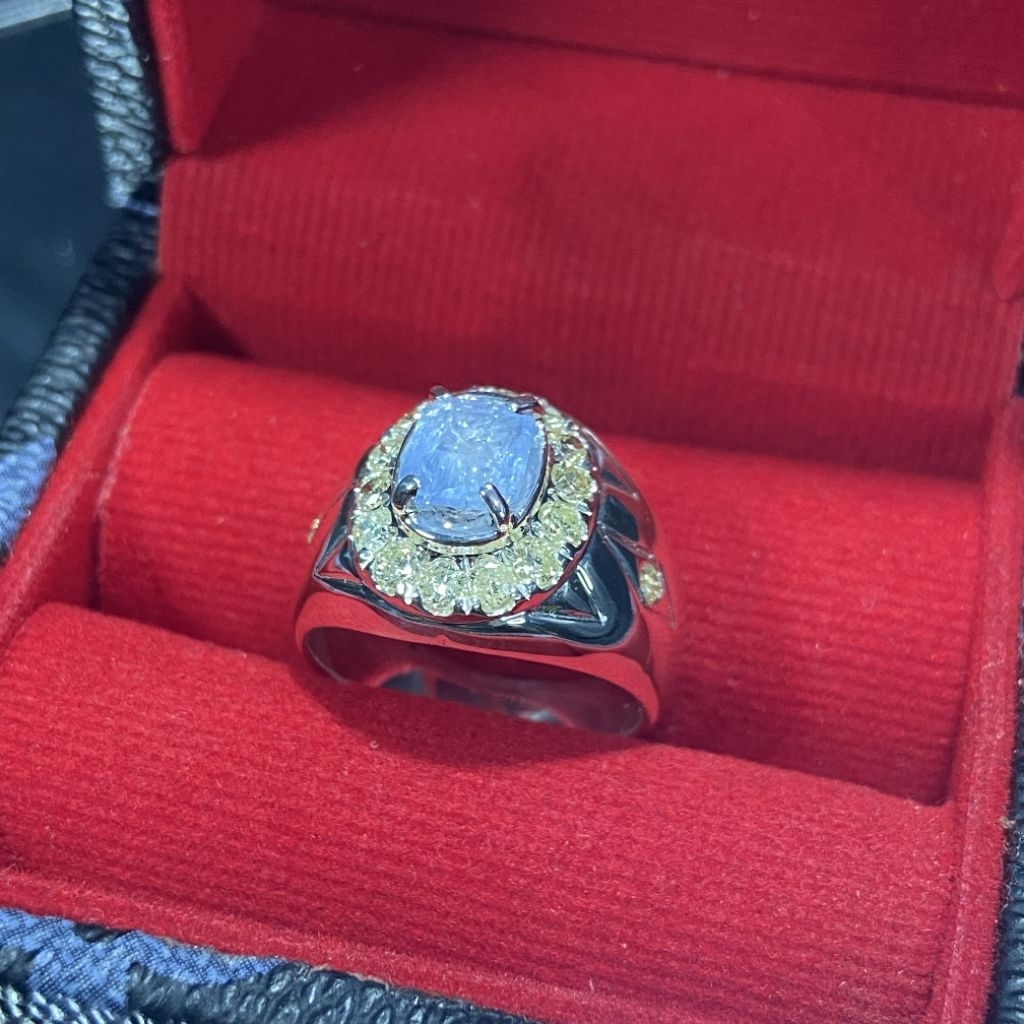 CINCIN PERAK PRIA JARI KELINGKING BERLIAN BANJAR BLUE SAFIRE SELON