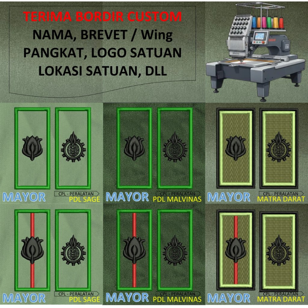 PATCH BORDIR brevet TNI TANDA PANGKAT PERWIRA PDH PDL TNI AD MALVINAS SAGE MATRA DARAT KOSTRAD EMBRO