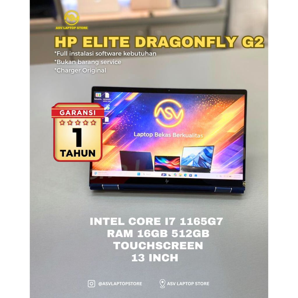 HP ELITE DRAGONFLY G2 CORE I7 1165G7 RAM 16GB SSD 512GB 13 INCH TOUCHSCREEN LAPTOP BISNIS PREMIUM 2 