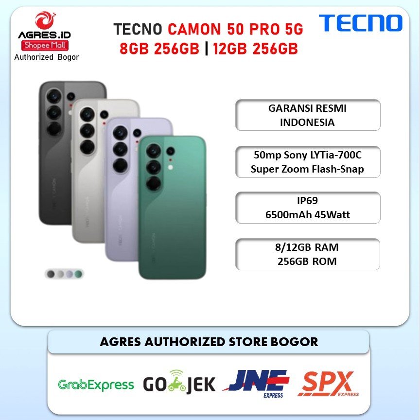TECNO CAMON 50 PRO 5G [8+8GB*/12+12GB*/256GB] 50MP SonyLYT-700C, 50MP 3x Tele Camera GARANSI RESMI