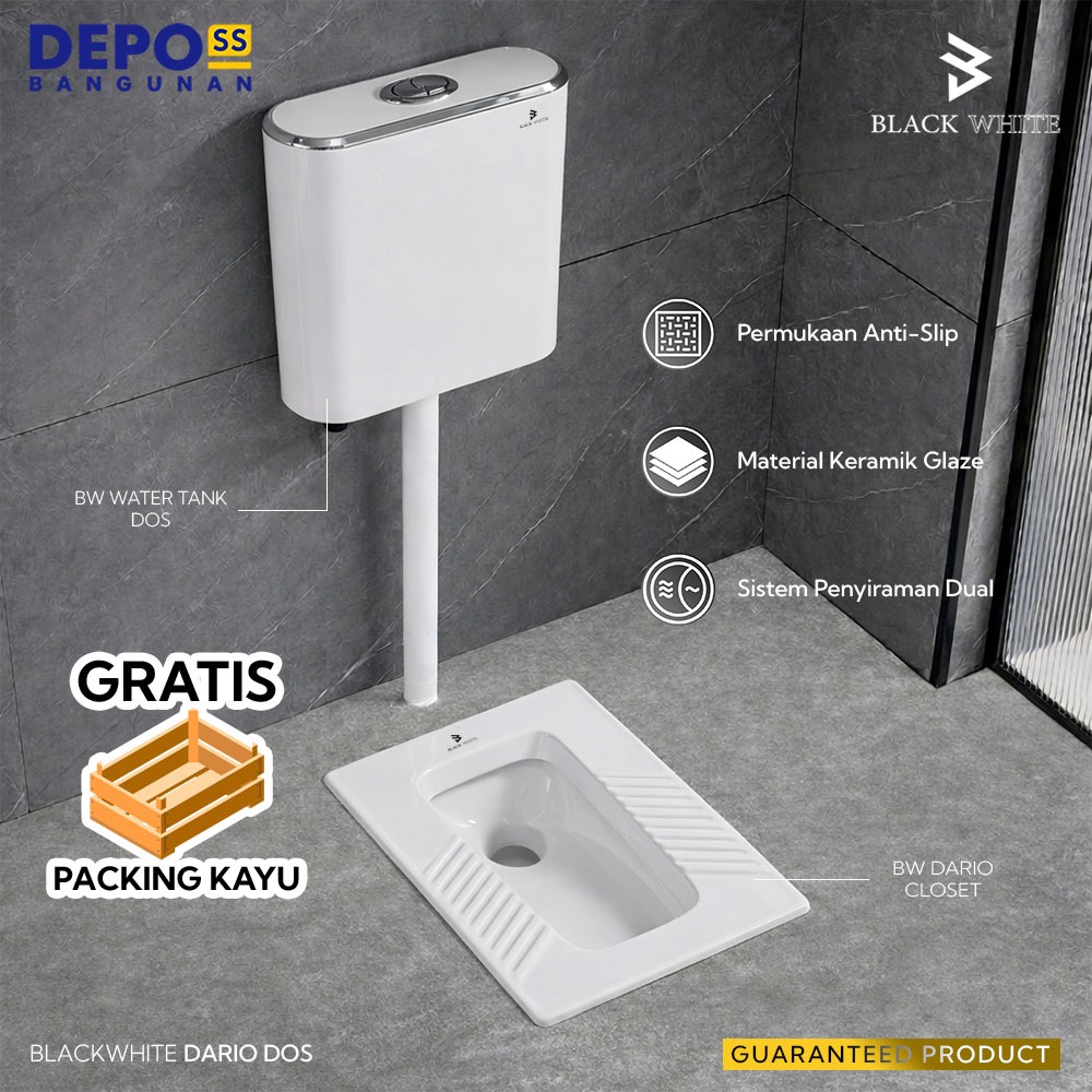 Blackwhite Kloset Jongkok Modern Flush Full 1 Set Dario Dos / Closet WC Toilet Jongkok Otomatis Dari
