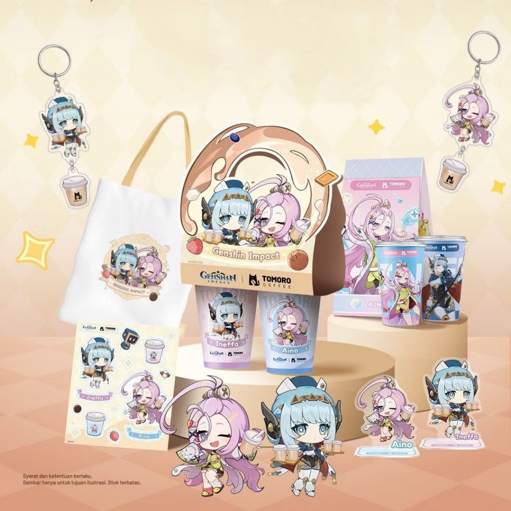Genshin Impact x TOMORO Coffee Aino Ineffa Character Cup Holder Sticker Keychain Acrylic Standee Col