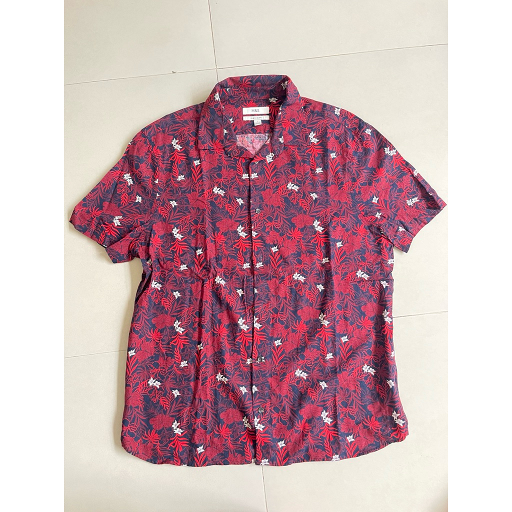 Preloved AUTHENTIC Kemeja Floral Marks & Spencer Pria  Size L, Linen Blend