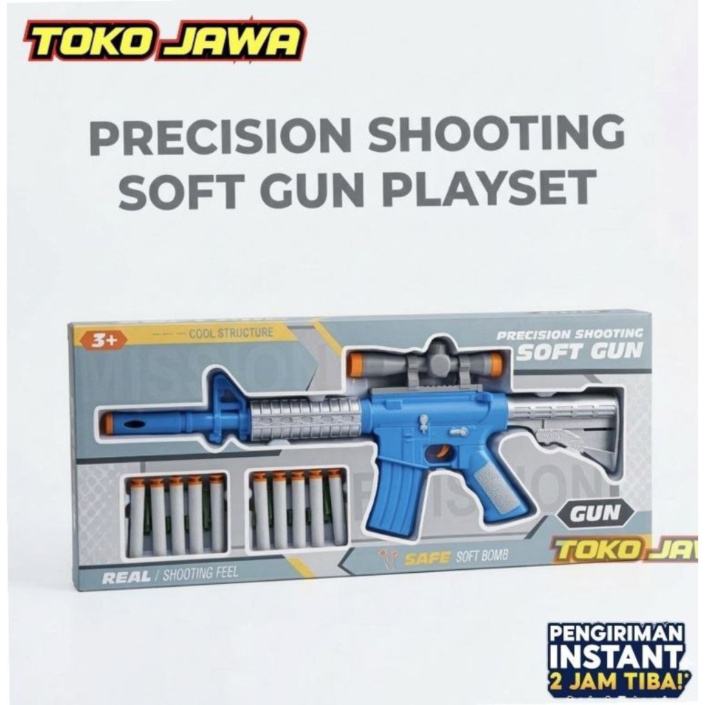 Mainan Tembakan Anak Precision Shooting Soft Gun - Model M4 Blue Edition