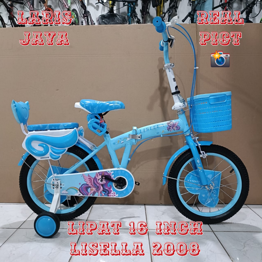 Sepeda lipat anak perempuan 16 inch lisella 2008 keranjang plastik terbaru
