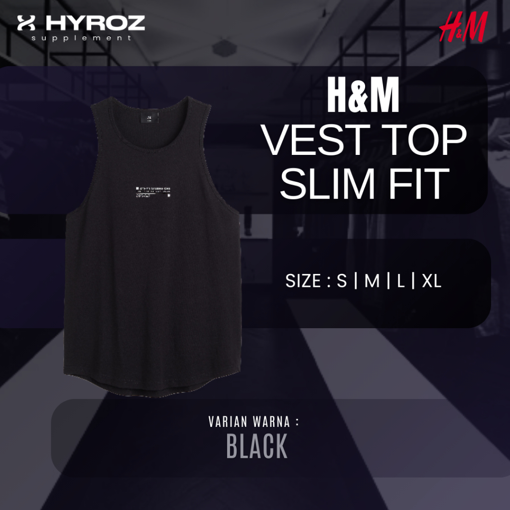 H&M : Vest Top Slim Fit - Black/Other Dimensions