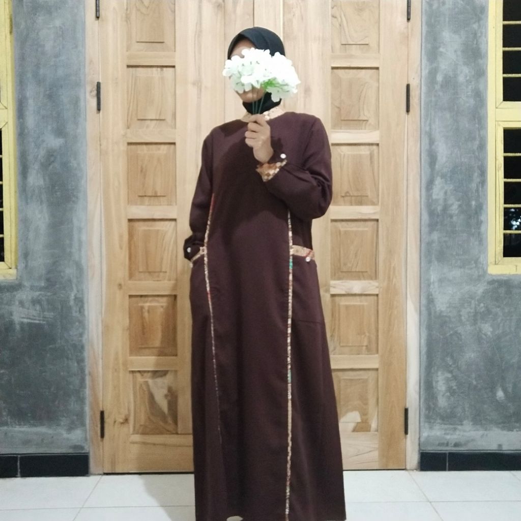 Gamis Wanita Dewasa Coklat Motif Batik
