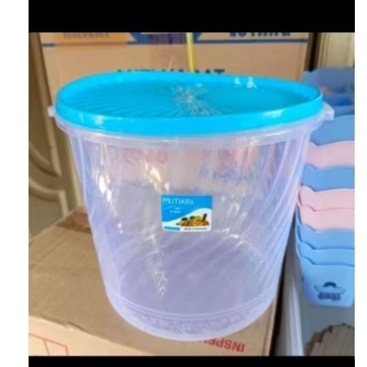[3 Pcs] Toples Plastik Kmp Mutiara Murah 5 Liter D= 20 cm Besar/Toples Plastik Kerupuk Peyek Bulat S