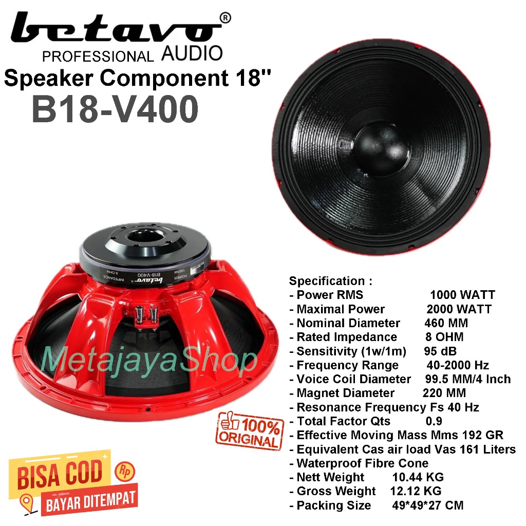 Betavo Component Speaker 18 Inch B18-V400 Red Series