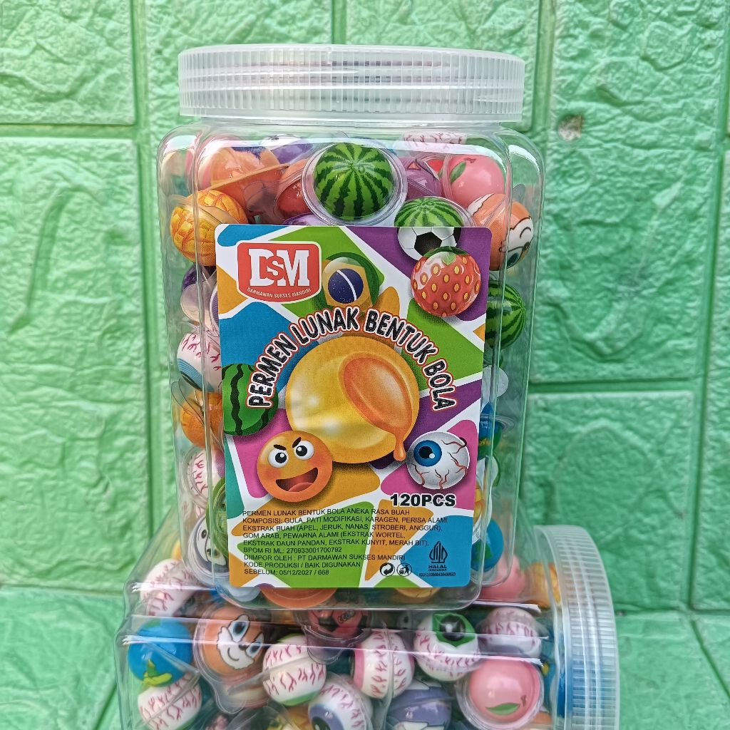 1 Toples isi 120pcs Permen Lunak Mini Viral Motif Mata Buah Smile dll Grosir