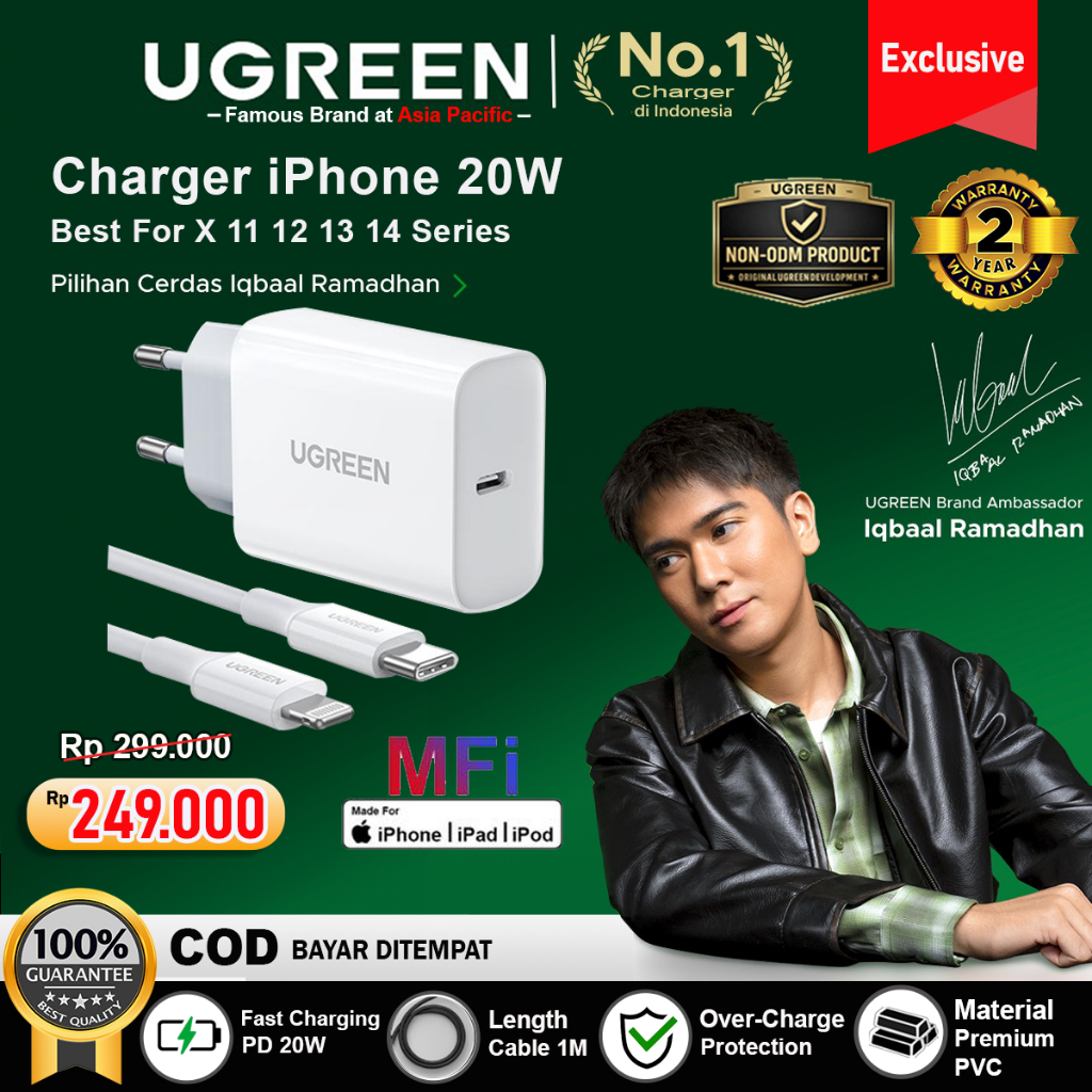 UGREEN Charger iPhone MFi PD Type C to Lightning Original Fast Charging 20W 50698