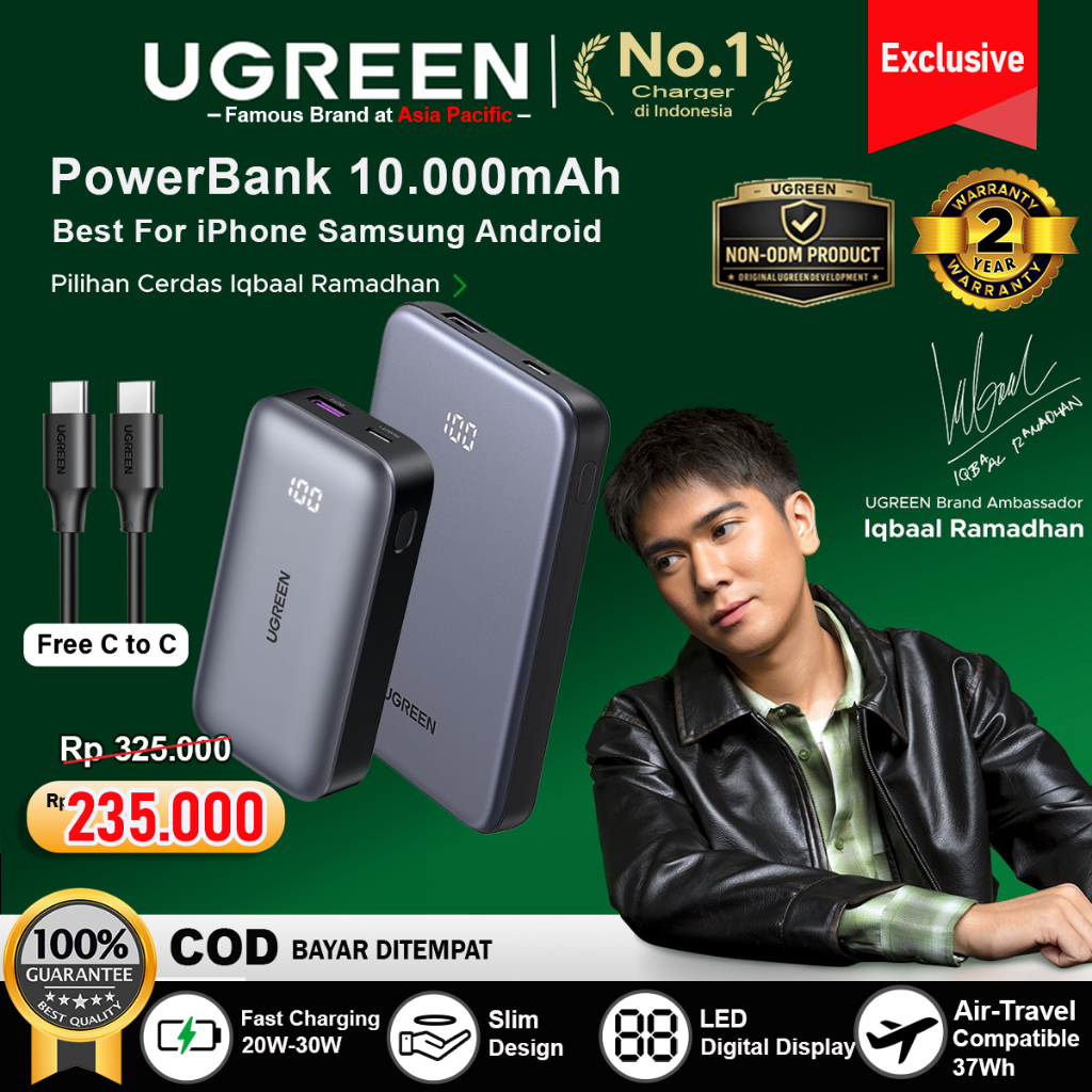 UGREEN Power Bank 10.000Mah 20.000Mah PD Type C Fast Charging 20w 30w