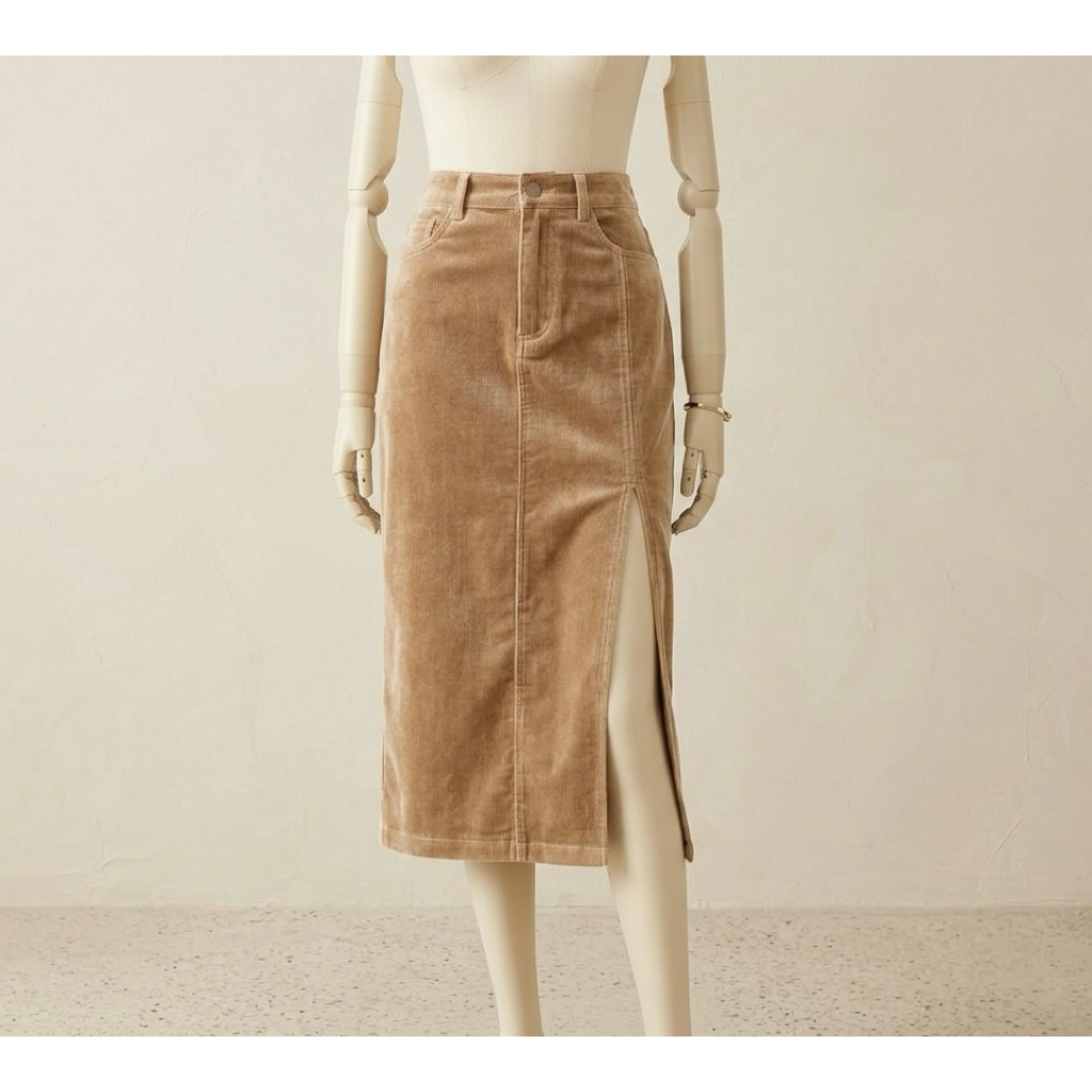 Japan Corduroy Velvet/ Bludru Skirt Dark Beige