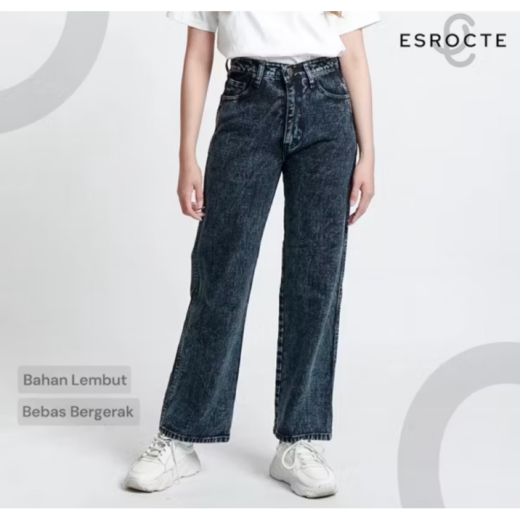 Preloved ESROCTE Naia Pants | Celana Loose Jeans High Waist Wanita Black Snow