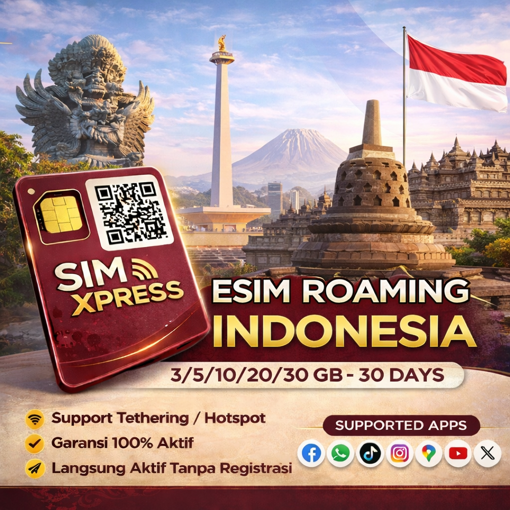 SIM XPRESS - eSIM Roaming Telkomsel Indonesia 3GB/5GB/10GB/20GB Data | 30/60 Hari | Solusi IMEI Blok
