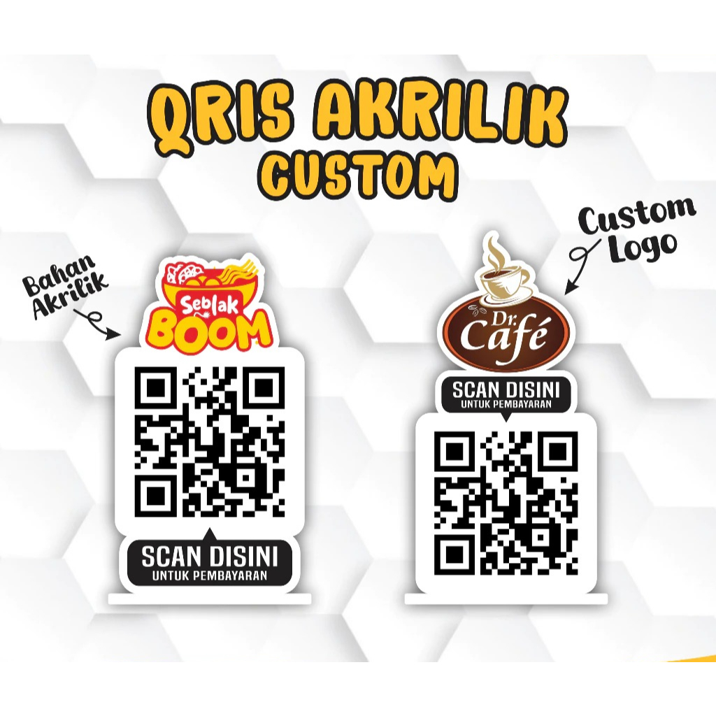 Sign Acrylic Stand QR Custom Logo / Papan Qris Cetak QR Custom Logo / Signage Akrilik Cetak Barcode 