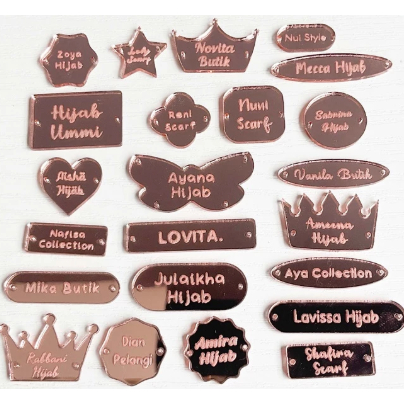 Label Akrilik Rosegold Rebranding Hijab Warna Rosegold / Baju / Gamis / Label Baju Acrylic / Label J