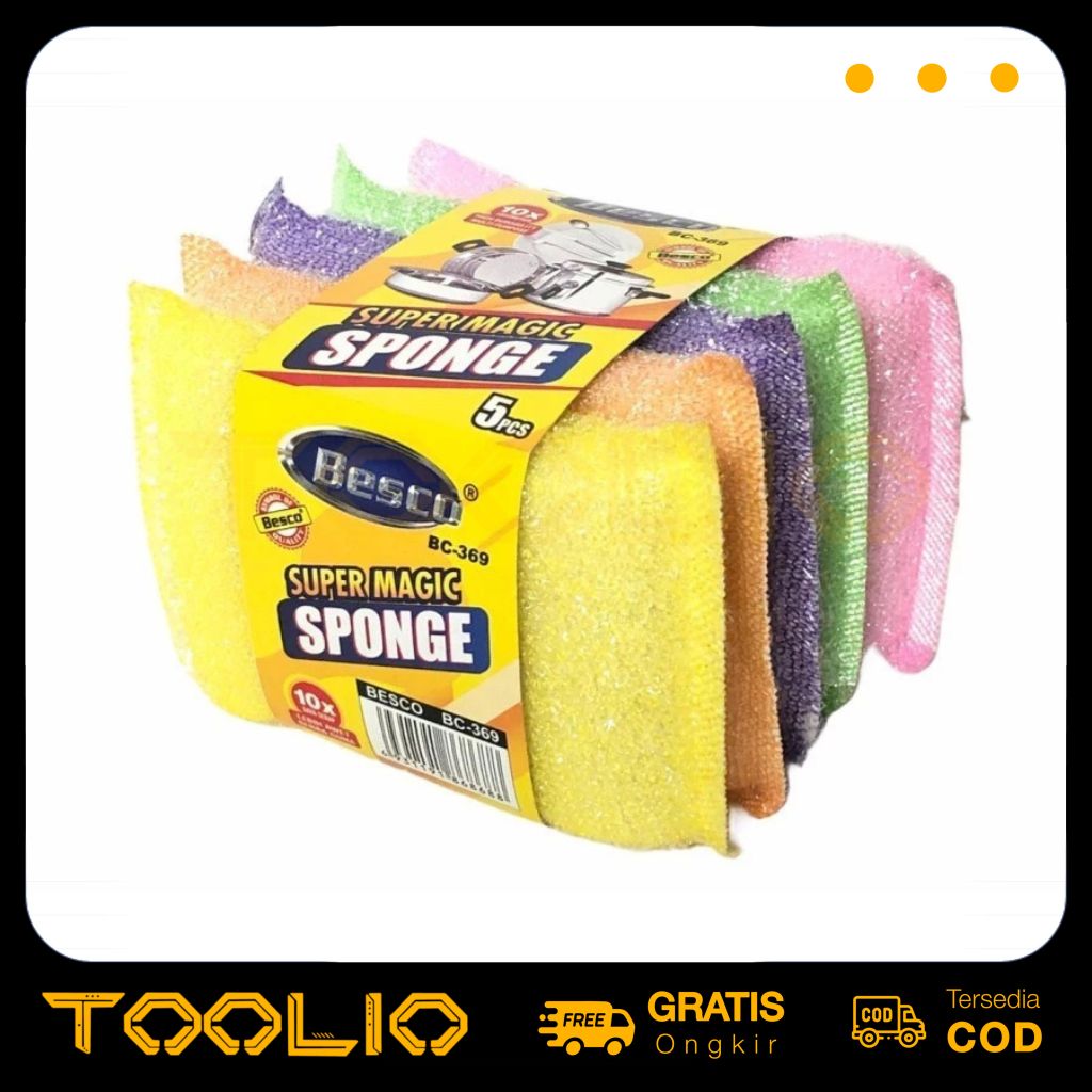 Spon Cuci Piring Busa Polos Besco Super Magic Sponge BC-369 Isi 5 pcs