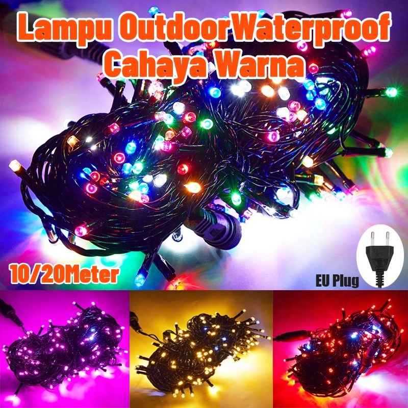 Lampu Hias 10 / 20 Meter Lampu Kelap Kelip Lampu Tumblr Rainbow Lampu Outdoor Waterproof Cahaya Warn