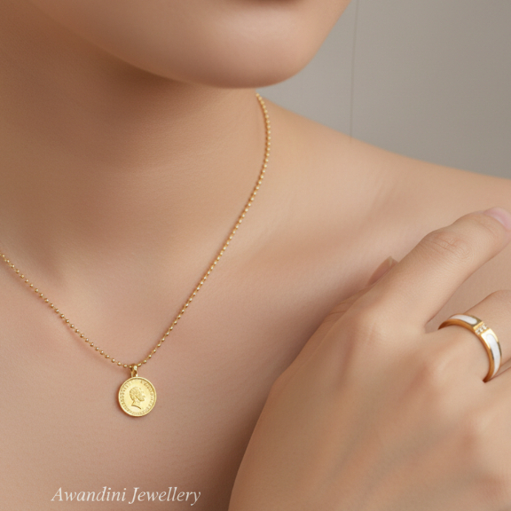 Set Kalung Cincin Mona Gold Titanium Fashion Wanita Minimalis Korean Style Kekinian Awandini Jewelle