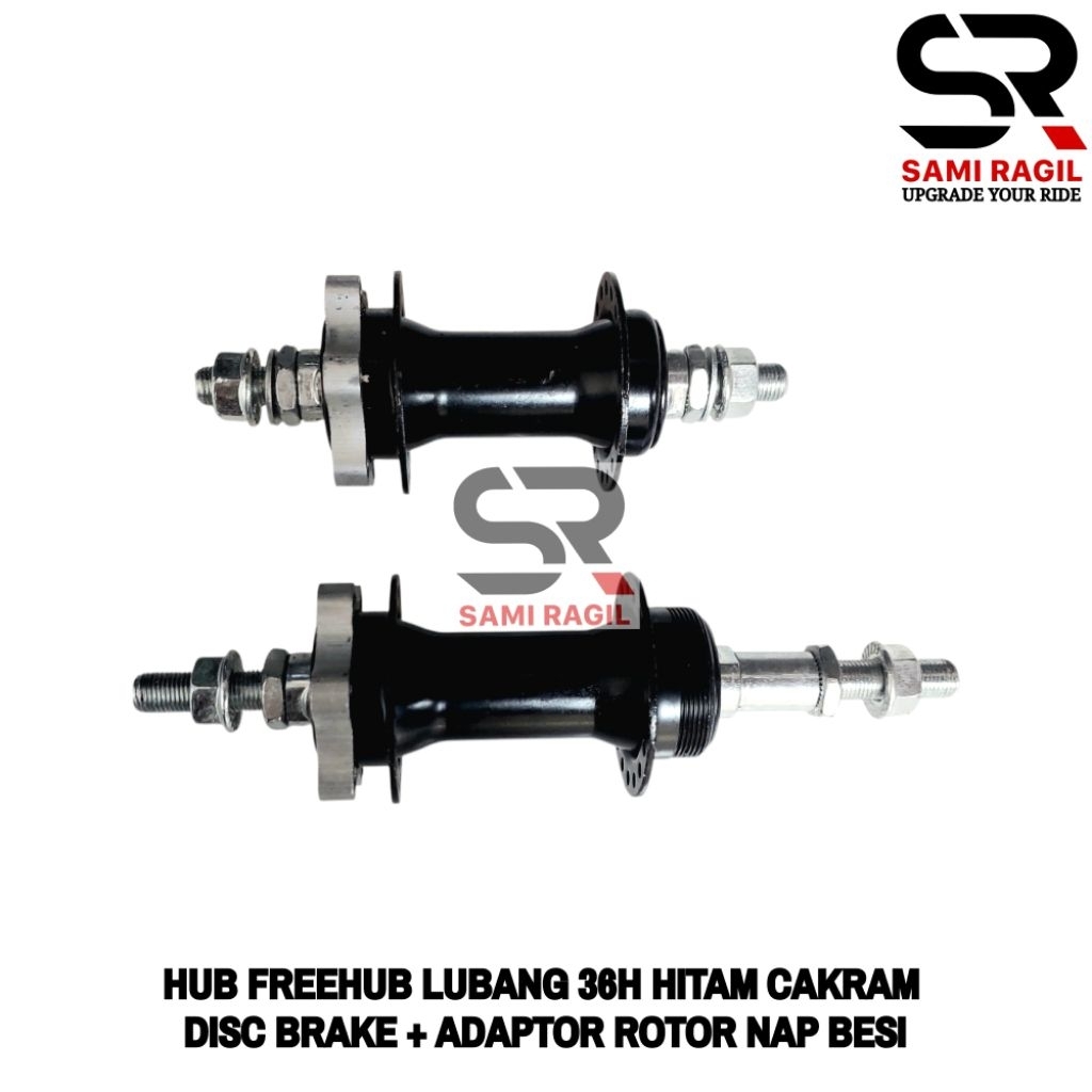 HUB FREEHUB LUBANG 36 HITAM CAKRAM DISC BRAKE + ADAPTOR ROTOR NAP DEPAN BELAKANG MTB SELI LIPAT MINI