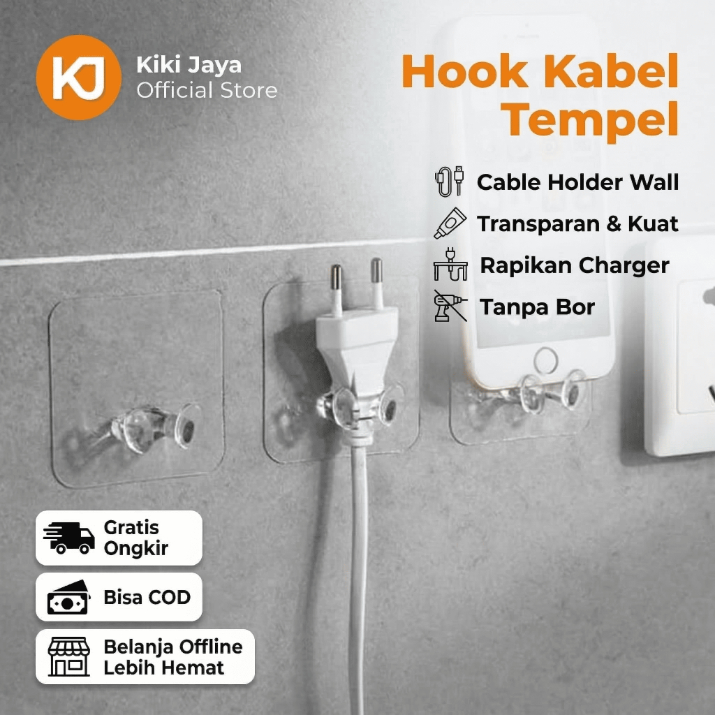 [KIKI] Gantungan Colokan Kabel Magic Hook Tempel Dinding Transparan Holder Stop Kontak USB Pengait S