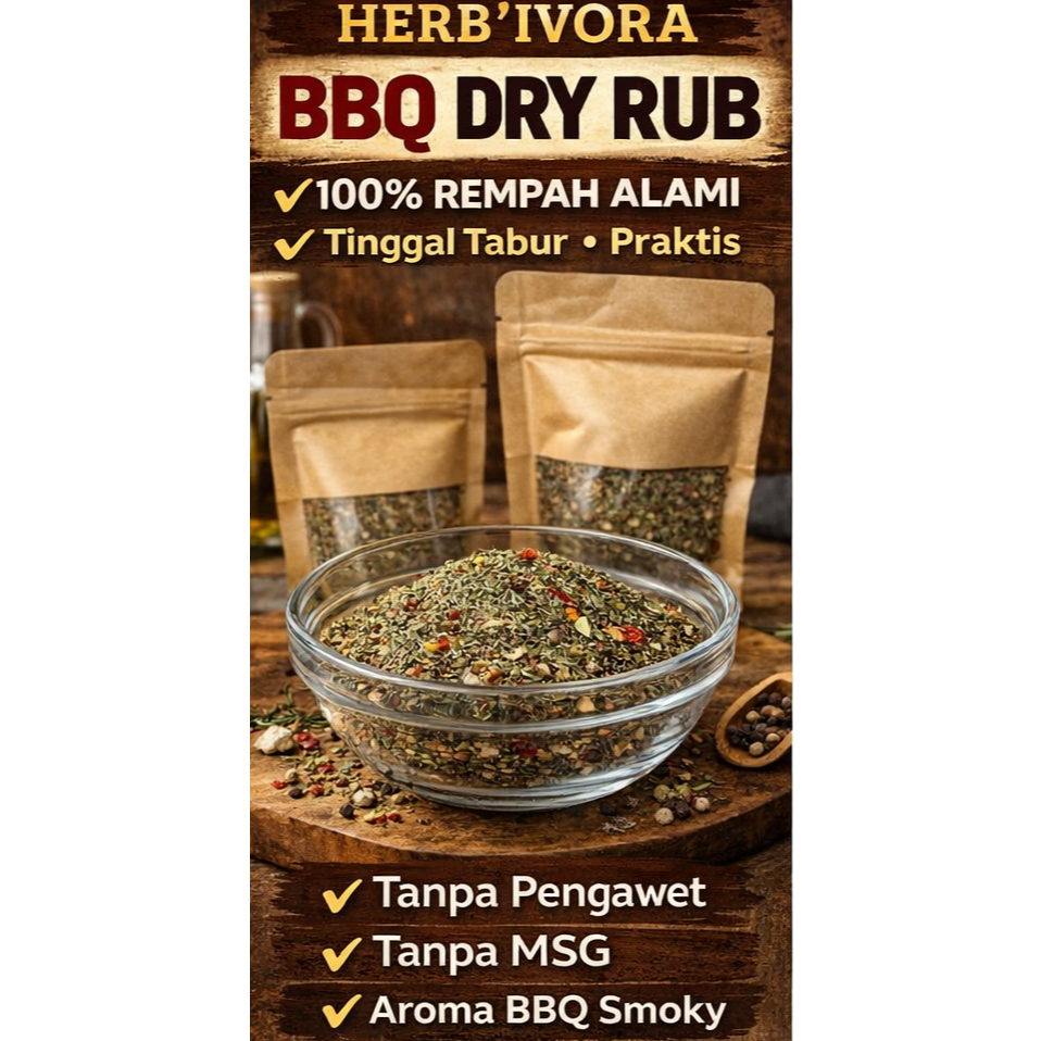 Bumbu Dry Rub Praktis – Tinggal Tabur Jadi Lebih Gurih | Herb’ivora Premium Dry Rub BBQ Seasoning | 