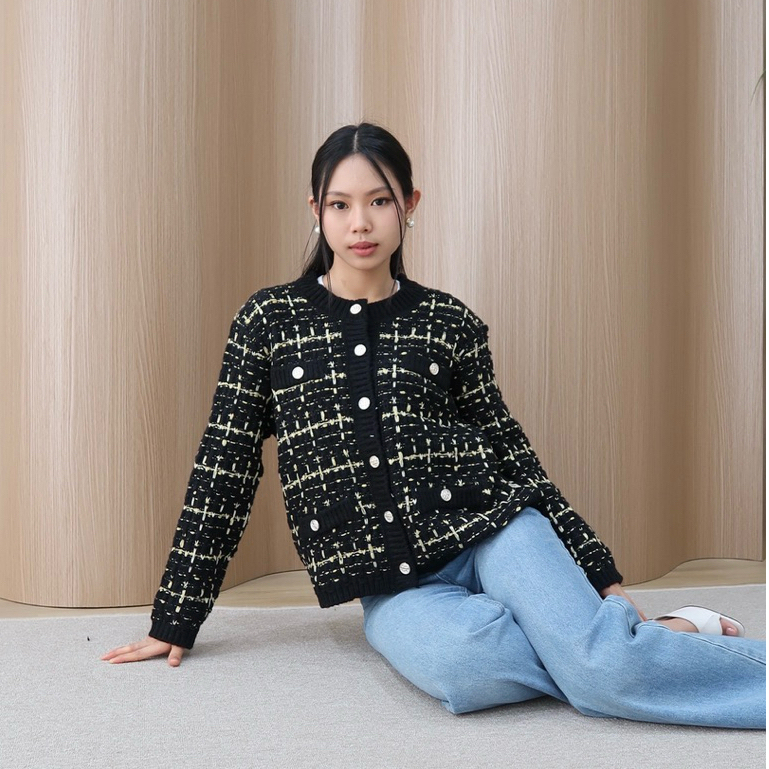 Guenee - Mia Tweed Cardigan / Knit Cardigan Tweed Kancing