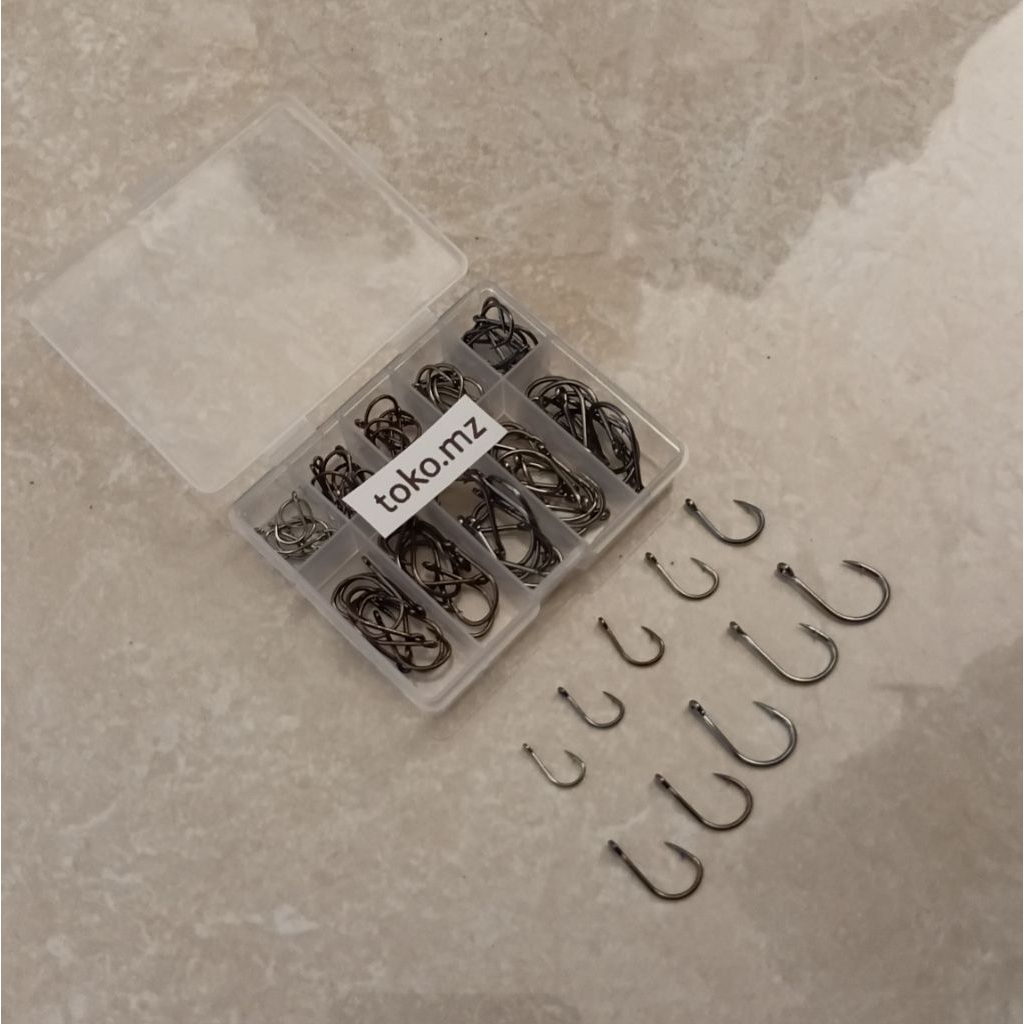 toko.mz kail pancing isi 100pcs Mata pancing 1 box isi 100 pcs lengkap kail hook mata pancing set