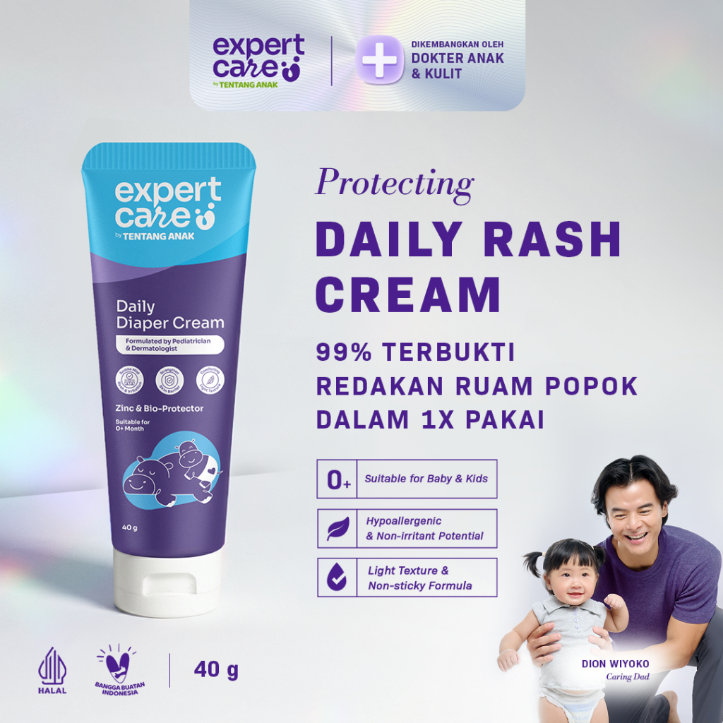 Diaper Rash Cream Baby - Expert Care Daily Diaper Cream 40 g dengan Zinc Oxide, Panthenol & Bio-Prot