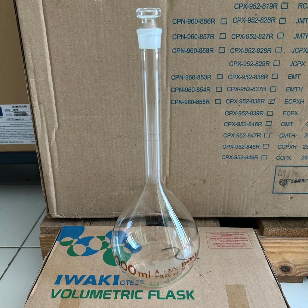 IWAKI Labu Ukur Volumetric Flask Glass Stopper 1000ml (5640-1000)