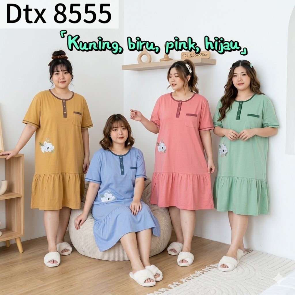 Daster AMRO 8555 Dress XXL JUMBO DTX Label Putih Kancing Aktif