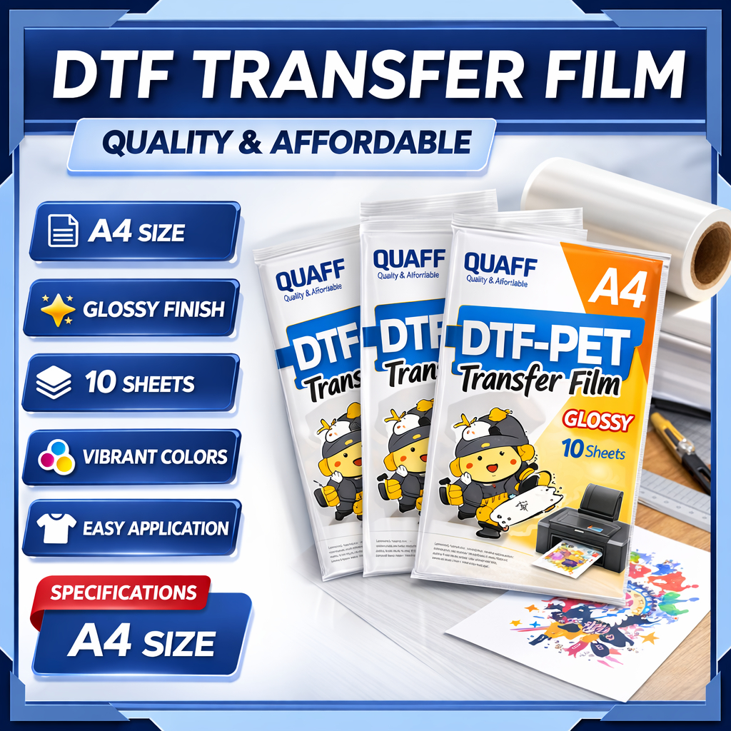 QUAFF DTF PET Film Glossy A4/A3 – Film Transfer DTF untuk Cetakan Tajam & Tahan Lama